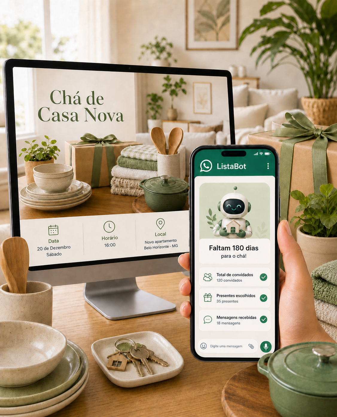 Prévia do site de Chá de Casa Nova no computador e no celular